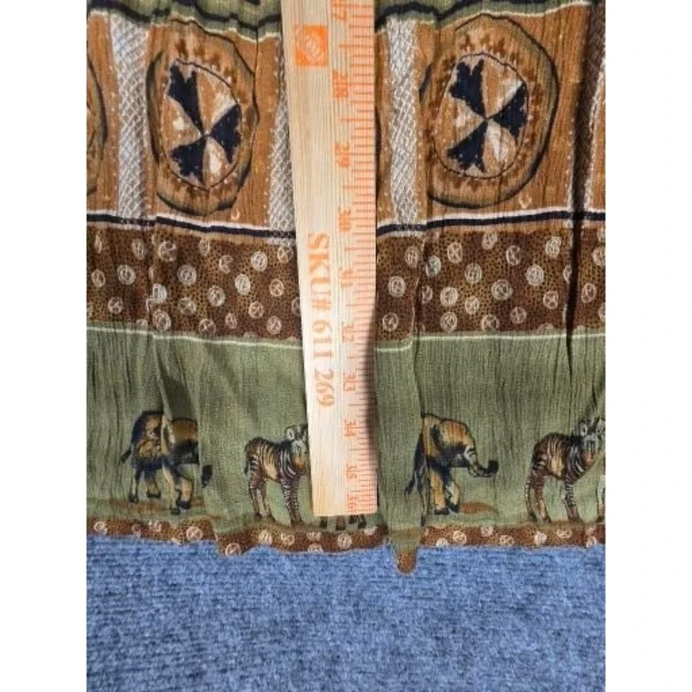 VTG Stonebridge Safari Animal Print Maxi Skirt 2X Green Brown Giraffe Rayon Boho